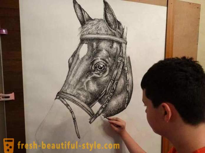 Serbų paauglys atkreipia stulbinančius portretus gyvūnų priemonėmis pieštuku arba tušinuku
