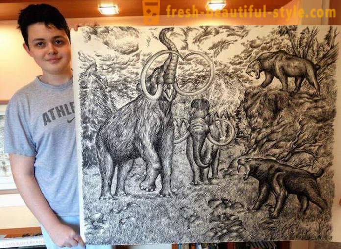 Serbų paauglys atkreipia stulbinančius portretus gyvūnų priemonėmis pieštuku arba tušinuku