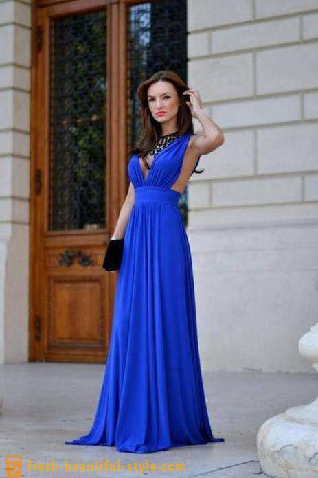 Iš to, ką nešioti mėlyną suknelę ant grindų: patarimai ir nuotraukos
